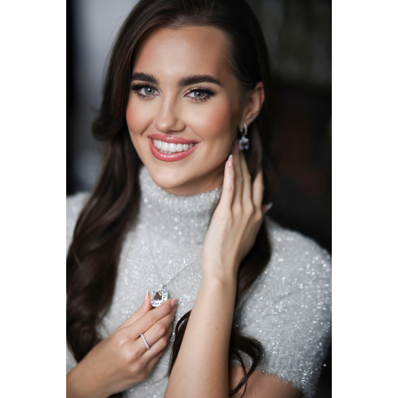 Kolczyki srebrne z cyrkoniami i ametrynem