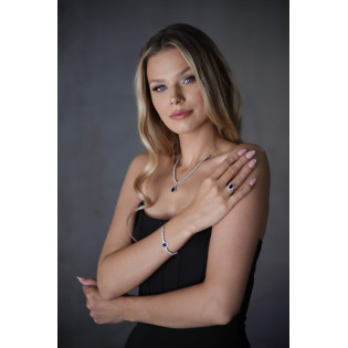 Pierścionek srebrny Markiza łezka szafirowa