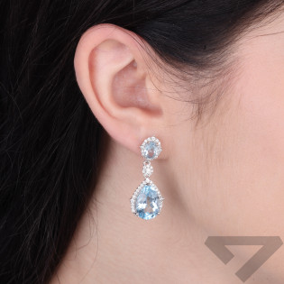 Kolczyki srebrne z cyrkoniami i topazem sky w kształcie łezki