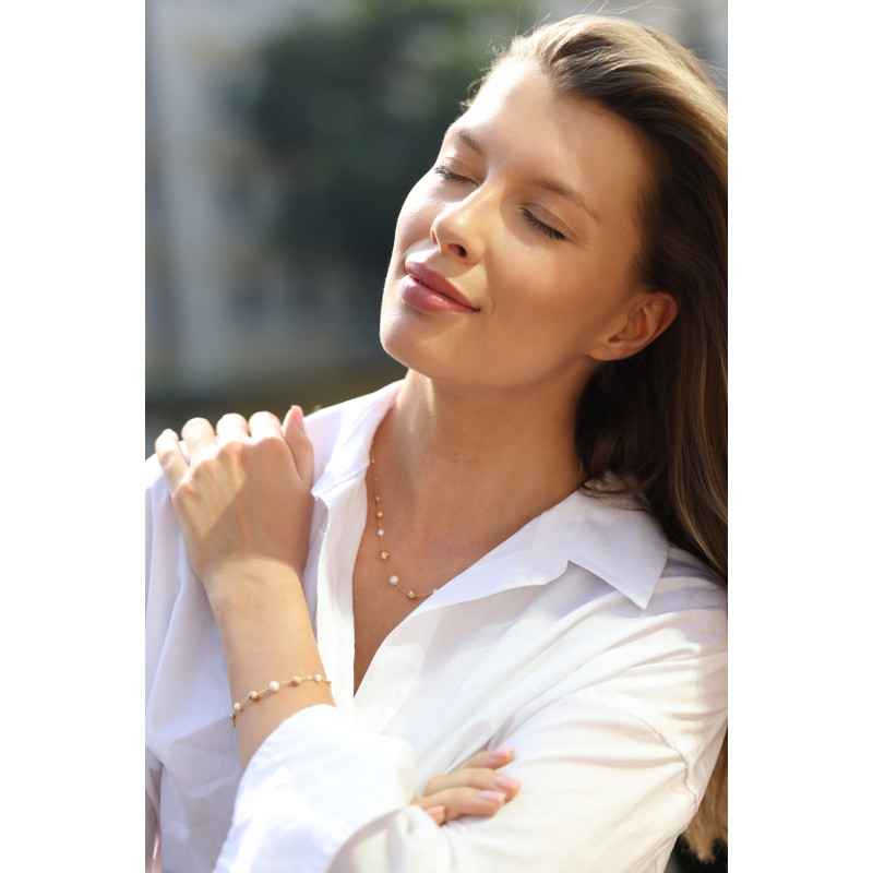 Bransoleta złota z perłami i grawerowanymi kulkami próba 375