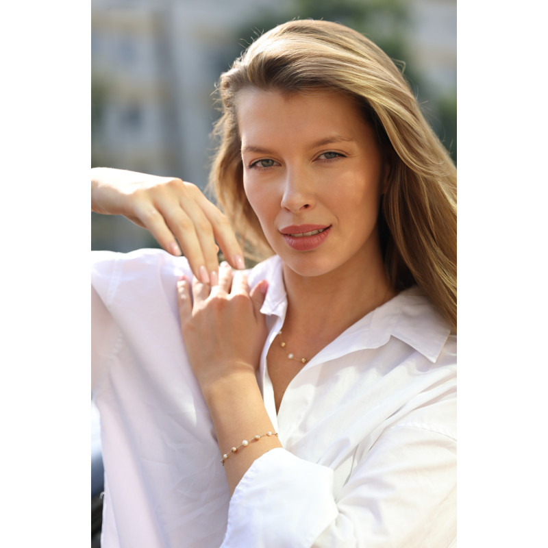 Bransoleta złota z perłami i grawerowanymi kulkami próba 375