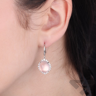 Kolczyki srebrne wiszące z kwarcem różowym