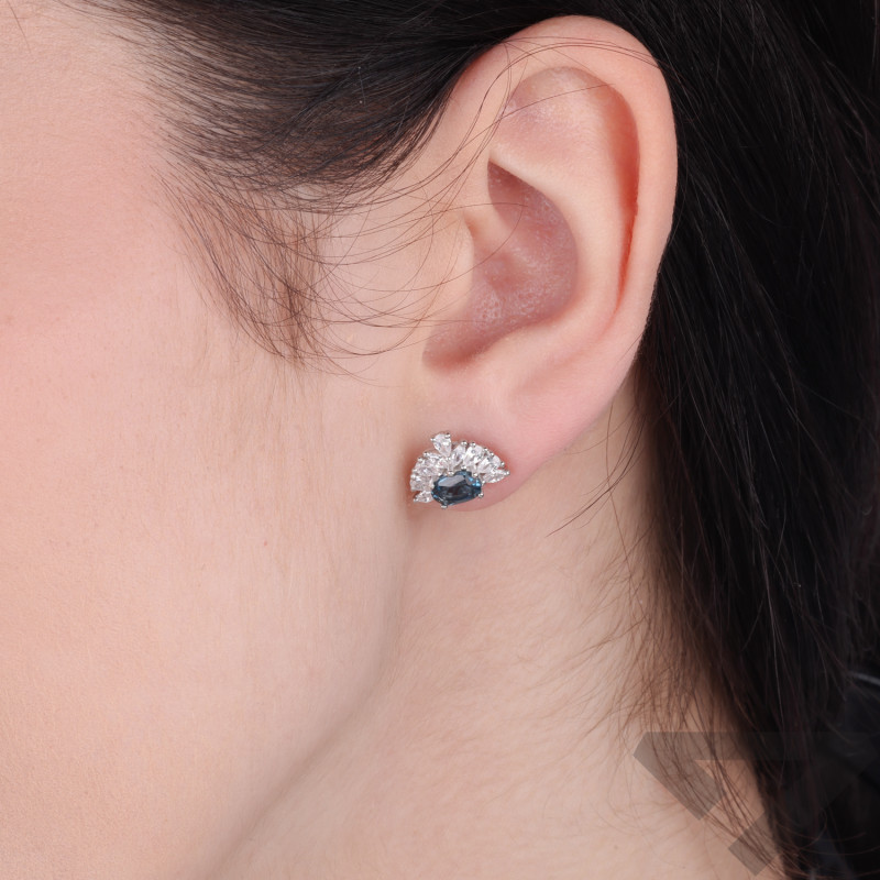 Kolczyki srebrne sztyfty z cyrkoniami i topazem London