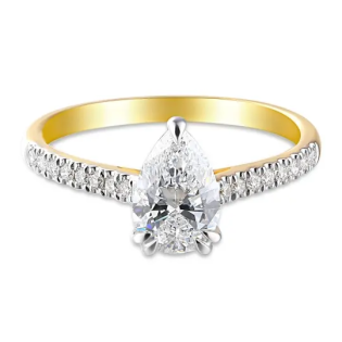 Pierścionek złoty z diamentami laboratoryjnymi 1,11 ct kamień centralny szlif gruszka