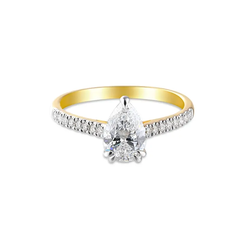 Pierścionek złoty z diamentami laboratoryjnymi 1,11 ct kamień centralny szlif gruszka