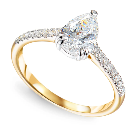 Pierścionek złoty z diamentami laboratoryjnymi 1,11 ct kamień centralny szlif gruszka