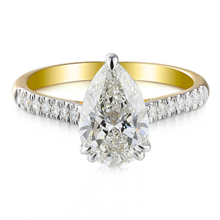 Pierścionek złoty z diamentami laboratoryjnymi 2,16 ct z kamieniem centralnym o szlifie gruszka