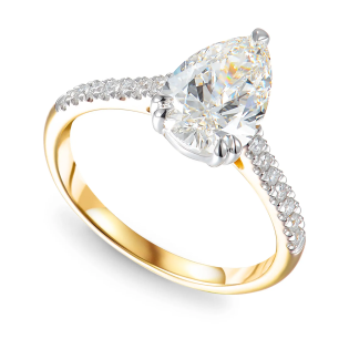 Pierścionek złoty z diamentami laboratoryjnymi 2,16 ct z kamieniem centralnym o szlifie gruszka