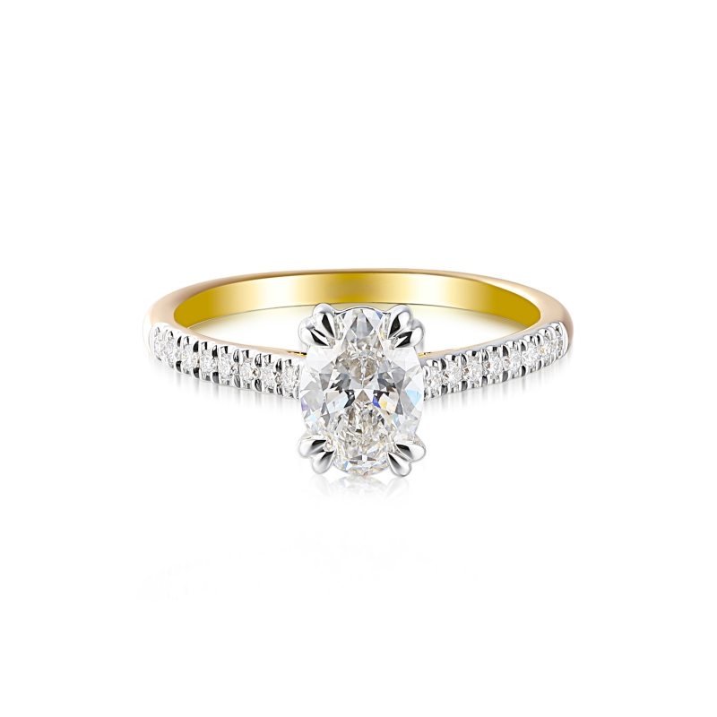 Pierścionek złoty z diamentami laboratoryjnymi 1,23 ct centralny kamień szlif owalny