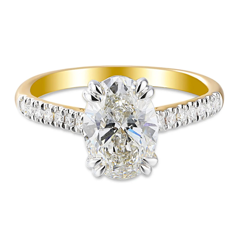 Pierścionek złoty z diamentami laboratoryjnymi 2,22 ct kamień centralny szlif owalny