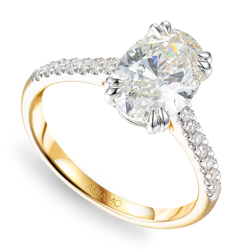 Pierścionek złoty z diamentami laboratoryjnymi 2,22 ct kamień centralny szlif owalny