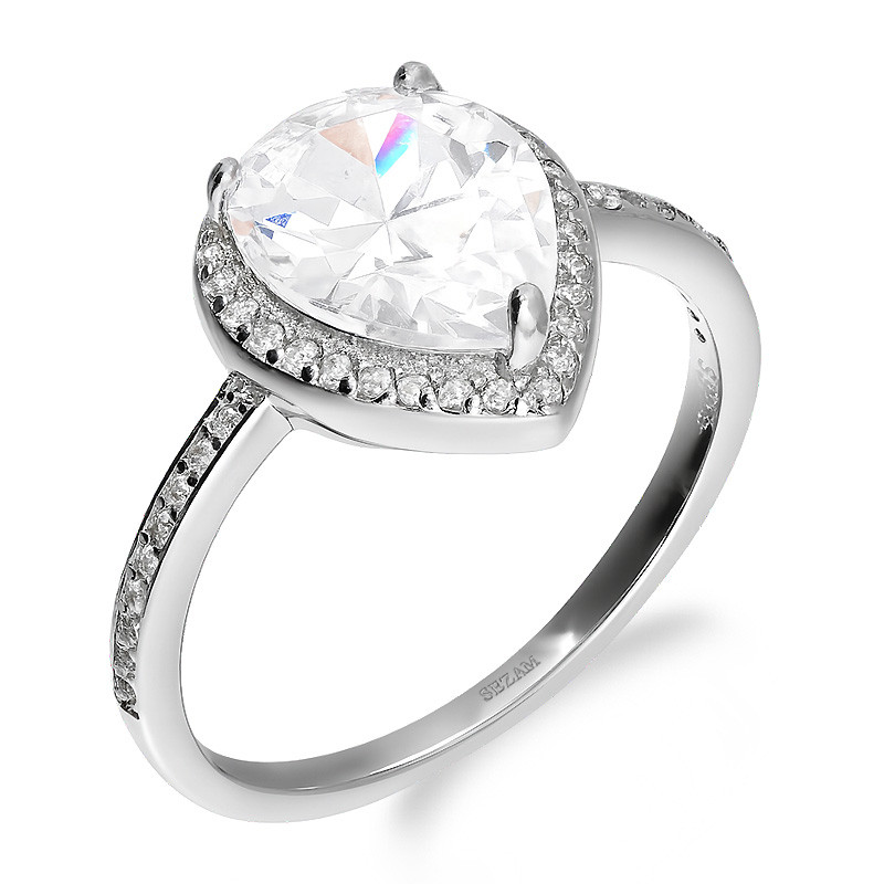 Pierścionek srebrny kropla z cyrkoniami