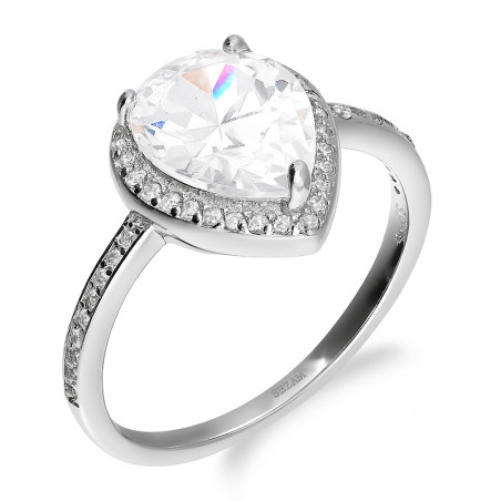 Pierścionek srebrny kropla z cyrkoniami