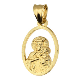 Medalik złoty Częstochowska w owalnej ramce próba 585