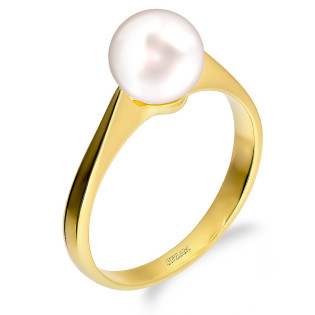 Pierścionek złoty z białą perłą próba 585