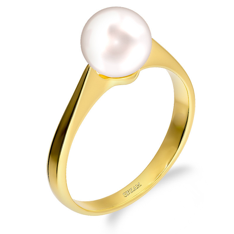 Pierścionek złoty z białą perłą próba 585
