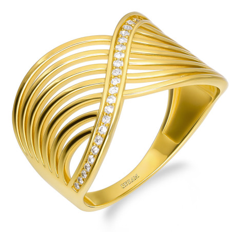 Pierścionek złoty ażurowa fala z cyrkoniami próba 585