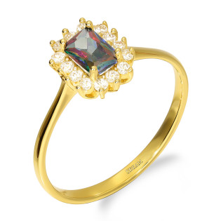 Pierścionek złoty prostokątna markiza z cyrkonią topaz mistic próba 585
