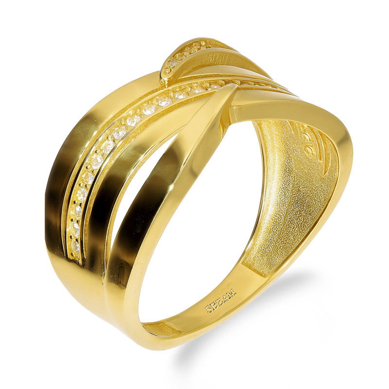 Pierścionek złoty fale z cyrkoniami próba 585