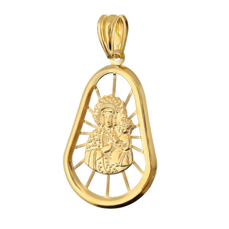 Medalik złoty Częstochowska w ażurowej kropli próba 585