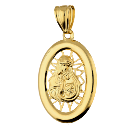 Medalik złoty Matka Boska z Dzieciątkiem w owalu próba 585