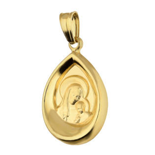 Medalik złoty Matka Boska z Dzieciątkiem w kropli próba 585