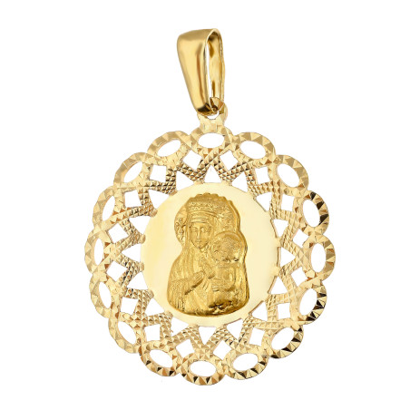 Medalik złoty Częstochowska w ażurowym kole próba 585