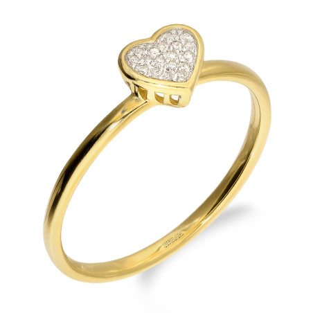 Pierścionek złoty serce z diamentami