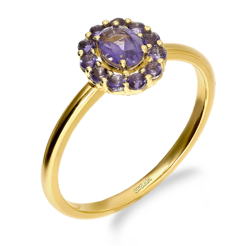 Pierścionek złoty z iolitem