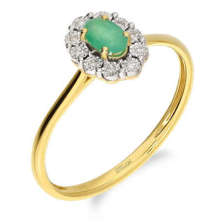 Pierścionek zaręczynowy ze szmaragdem i diamentami