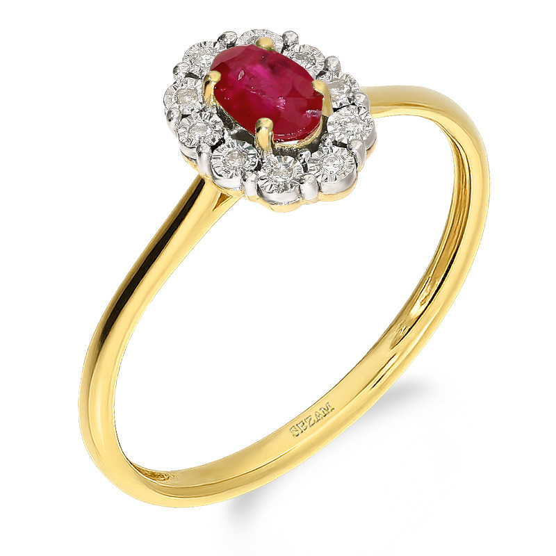 Pierścionek zaręczynowy markiza z rubinem i diamentami