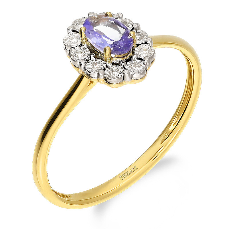 Pierścionek zaręczynowy z tanzanitem i diamentami