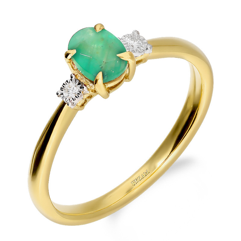 Pierścionek zaręczynowy ze szmaragdem i diamentami
