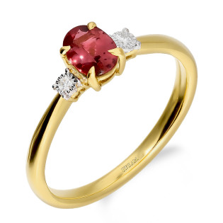 Pierścionek zaręczynowy z rodolitem i diamentami