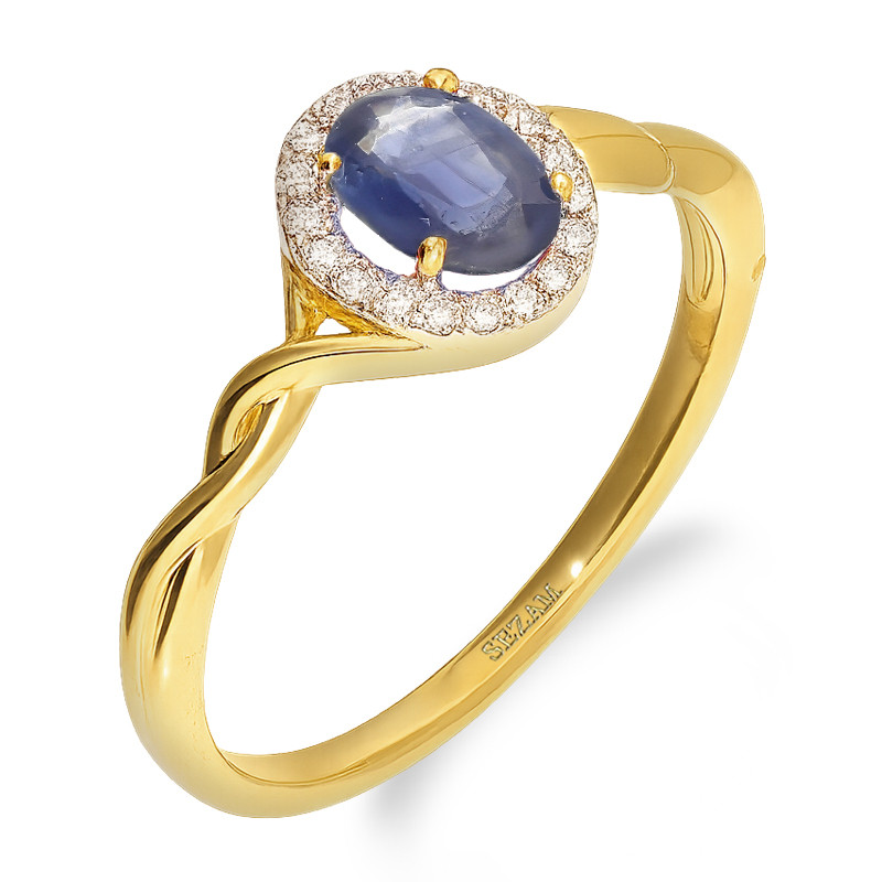 Pierścionek zaręczynowy z szafirem i diamentami