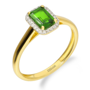 Pierścionek zaręczynowy z diopsytem i diamentami