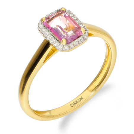 Pierścionek zaręczynowy z różowym topazem i diamentami