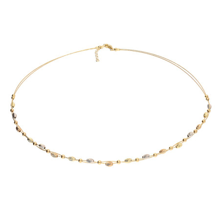 Naszyjnik złoty grawerowane fasolki w trzech kolorach próba 585