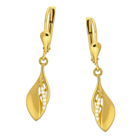 Kolczyki złote liść z białymi cyrkoniami próba 375