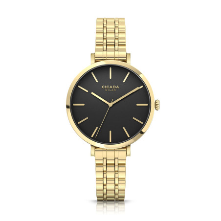 Cicada Milano złoty damski zegarek z czarną tarczą G34G1B.BG