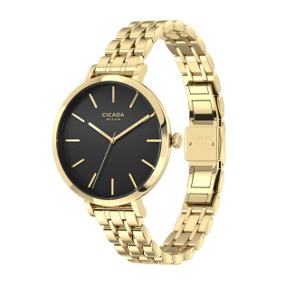 Cicada Milano złoty damski zegarek z czarną tarczą G34G1B.BG