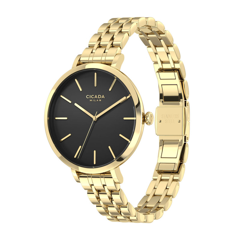 Cicada Milano złoty damski zegarek z czarną tarczą G34G1B.BG