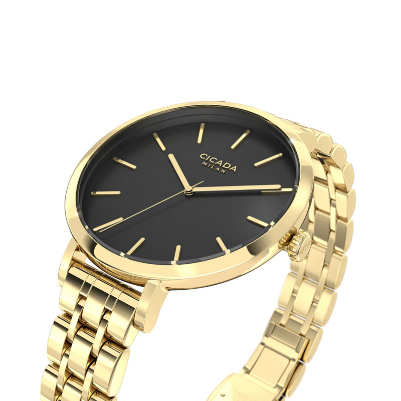 Cicada Milano złoty damski zegarek z czarną tarczą G34G1B.BG