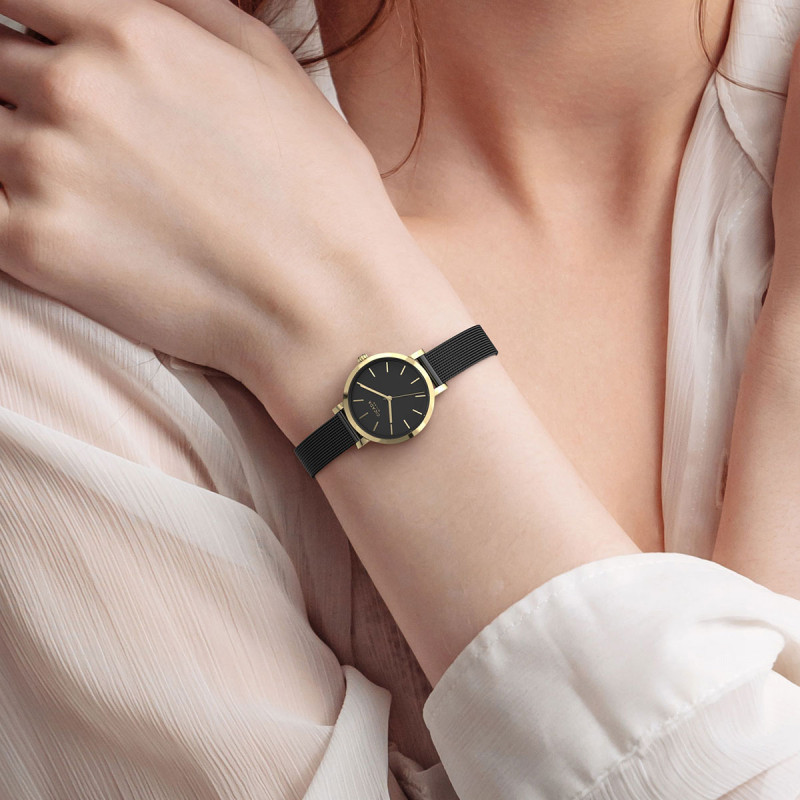 Cicada Milano złoty damski zegarek z czarną tarczą G26B04.BG