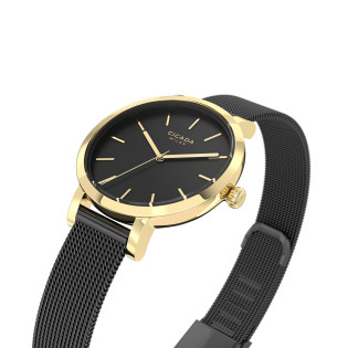 Cicada Milano złoty damski zegarek z czarną tarczą G26B04.BG