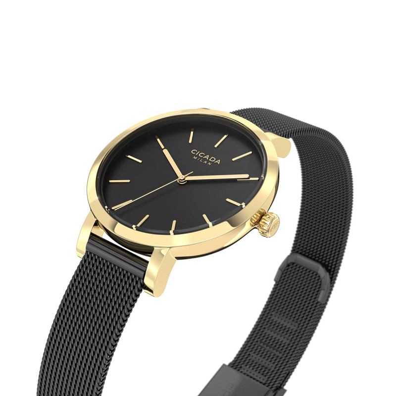 Cicada Milano złoty damski zegarek z czarną tarczą G26B04.BG