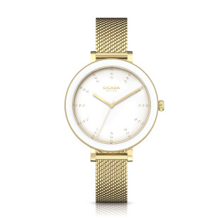 Cicada Milano złoty damski zegarek z białą tarczą mesh G36G06.W2