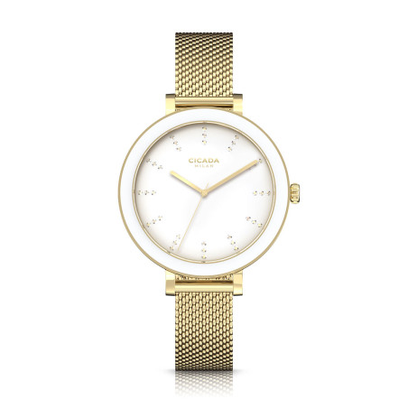Cicada Milano złoty damski zegarek z białą tarczą mesh G36G06.W2