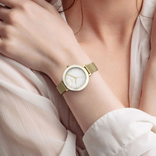 Cicada Milano złoty damski zegarek z białą tarczą mesh G36G06.W2