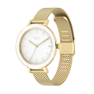 Cicada Milano złoty damski zegarek z białą tarczą mesh G36G06.W2